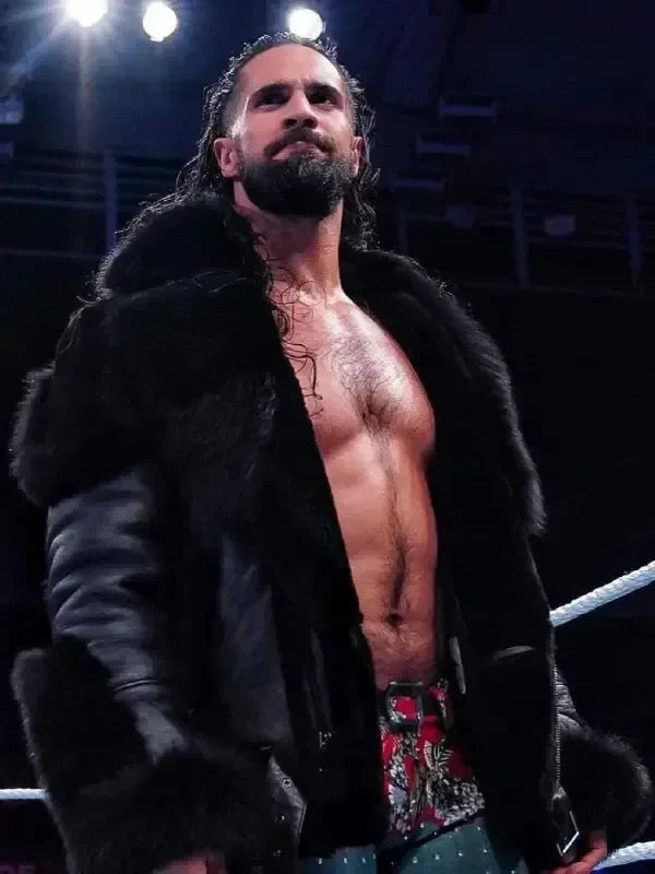 Men’s Monday Night RAW Black Leather Fur Jacket USA Jackets