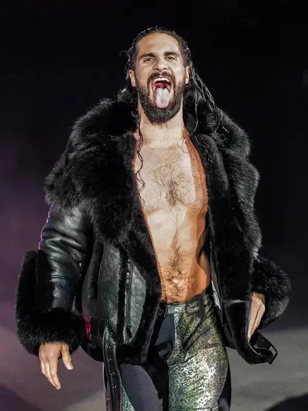 Men’s Monday Night RAW Black Leather Fur Jacket USA Jackets