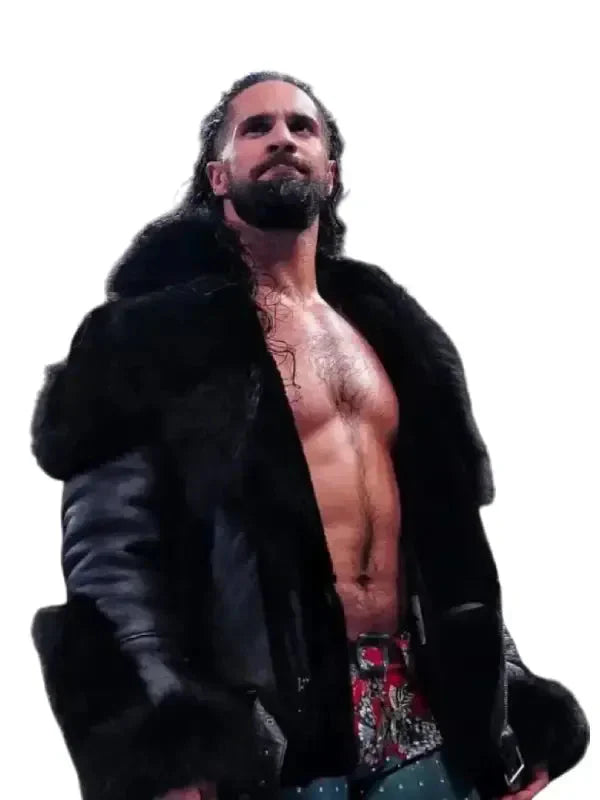 Men’s Monday Night RAW Black Leather Fur Jacket USA Jackets