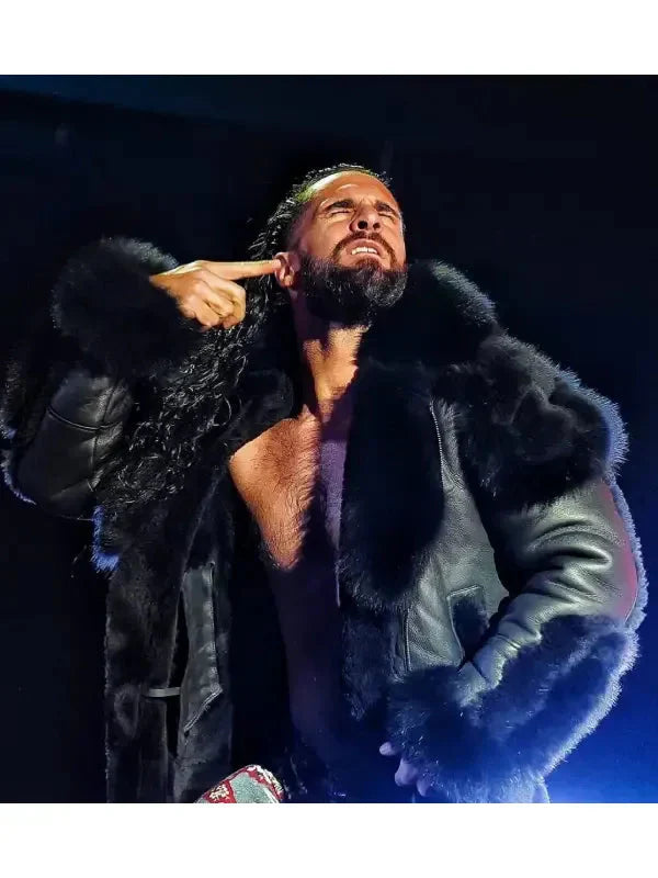 Men’s Monday Night RAW Black Leather Fur Jacket USA Jackets
