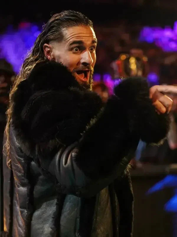 Men’s Monday Night RAW Black Leather Fur Jacket USA Jackets