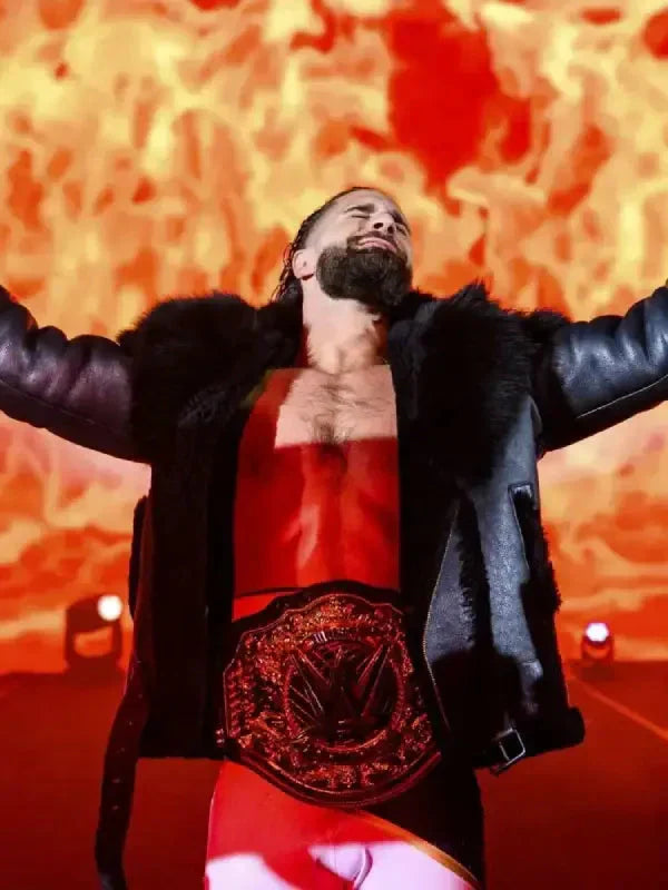 Men’s Monday Night RAW Black Leather Fur Jacket USA Jackets