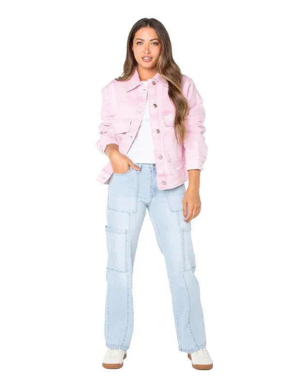 Women’s Celebrity Pink Oversized Denim Jacket USA Jackets