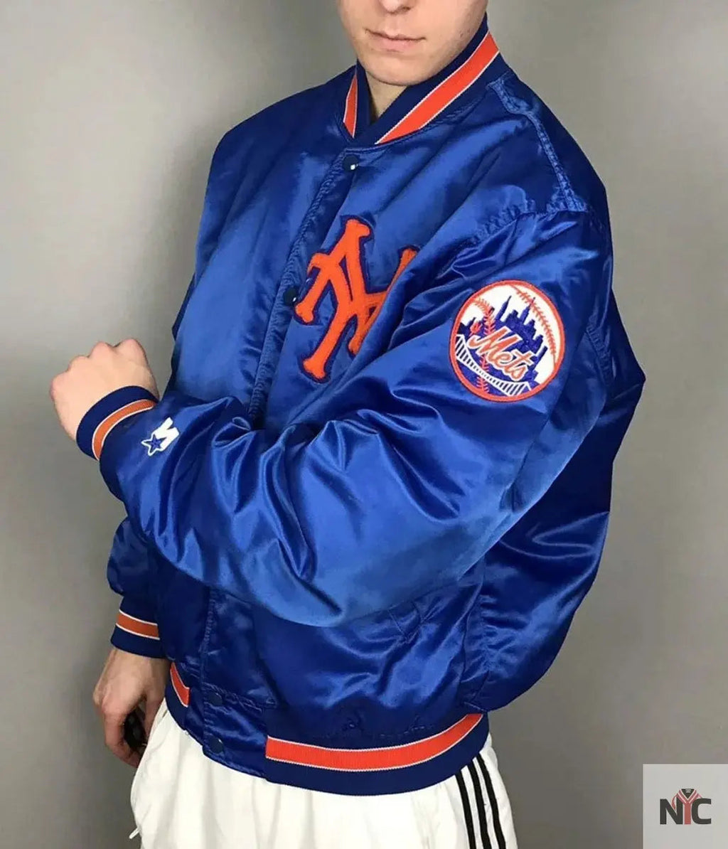 Mets New York Blue and White Satin Jacket Clanton Jacket