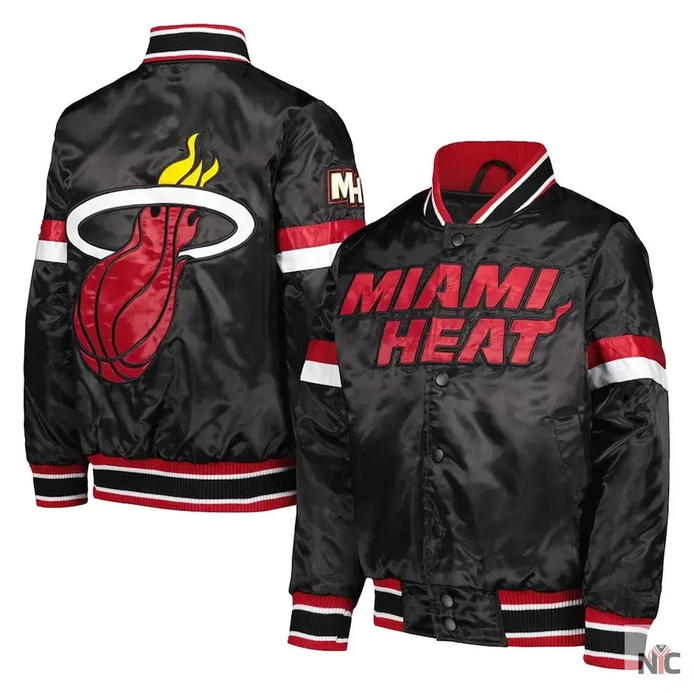 Miami Heat Home Game Black Satin Jacket Clanton Jacket