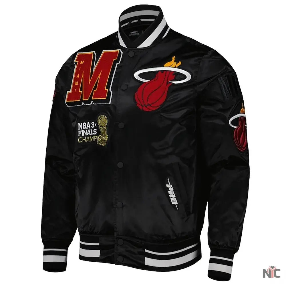 Miami Heat Mash Up Bomber Black Satin Jacket Clanton Jacket