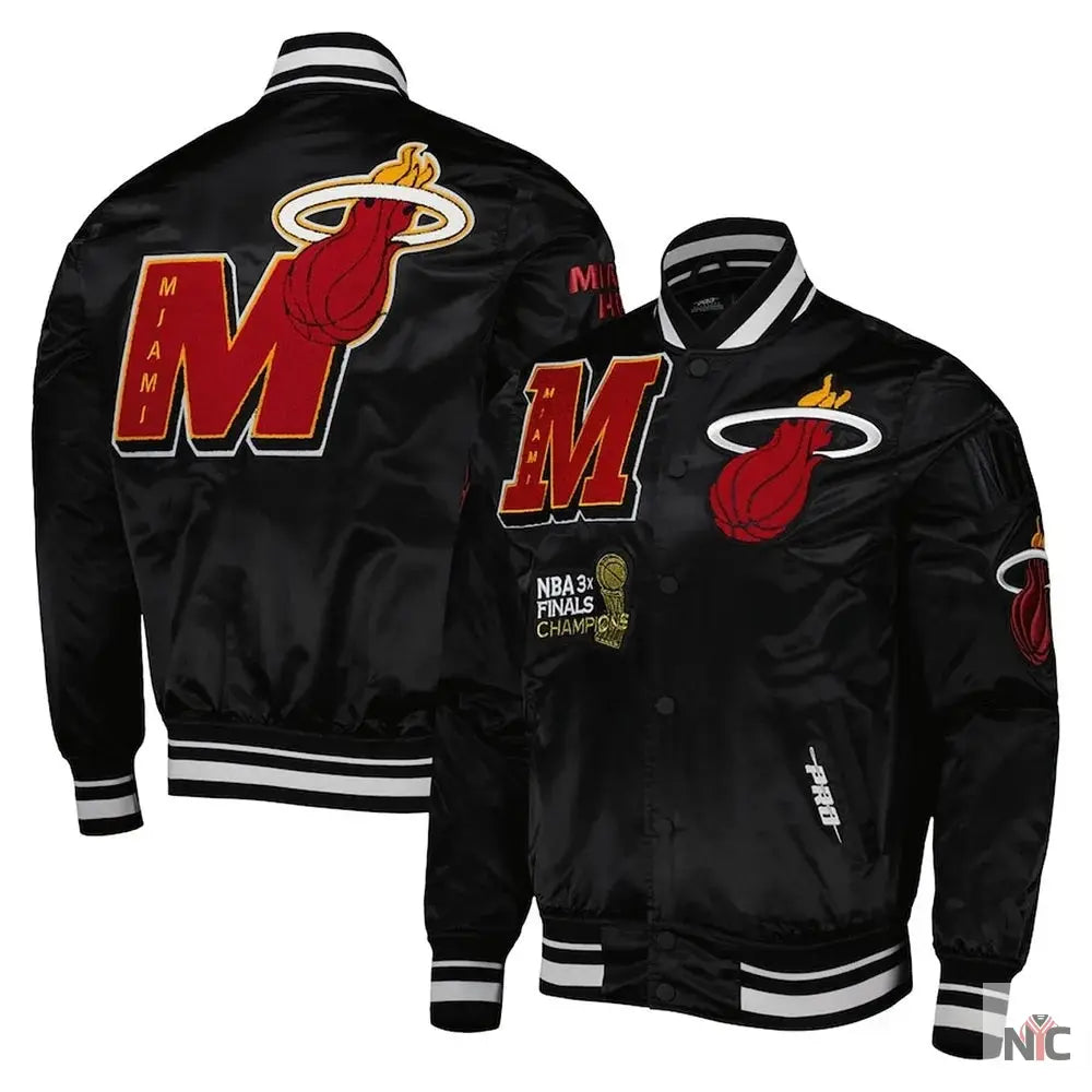 Miami Heat Mash Up Bomber Black Satin Jacket Clanton Jacket