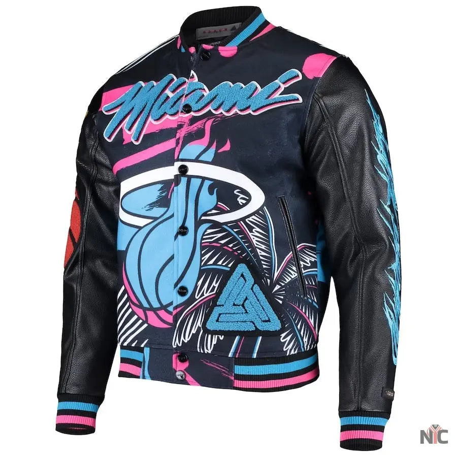 Miami Heat Pyramid Black Full-Snap Varsity Jacket Clanton Jacket