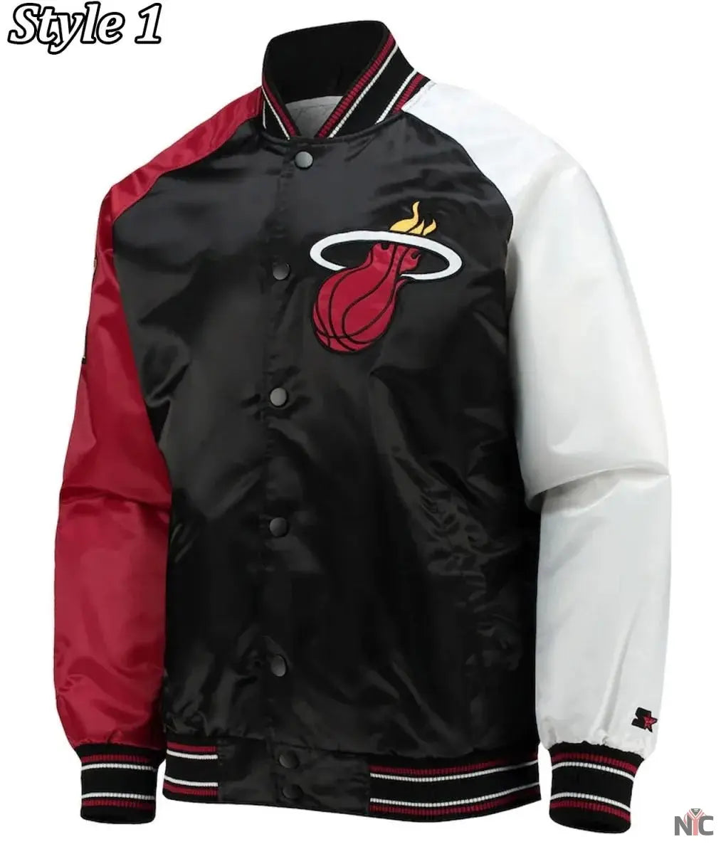 Miami Heat Reliever Full-Snap Black and Red Satin Jacket Clanton Jacket