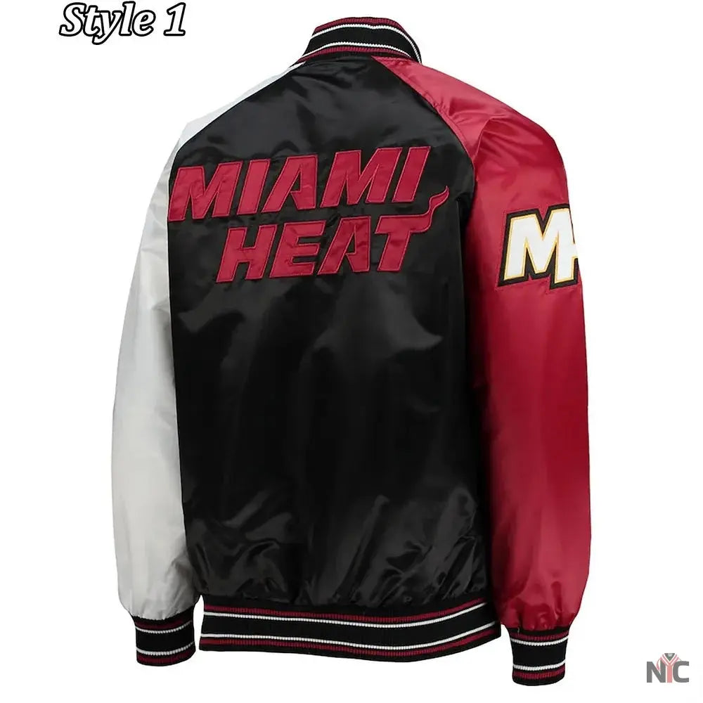 Miami Heat Reliever Full-Snap Black and Red Satin Jacket Clanton Jacket