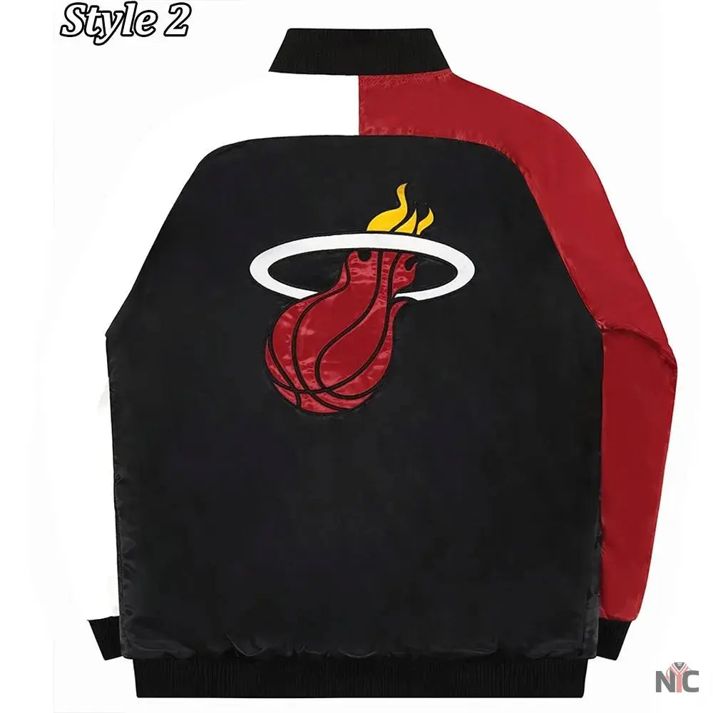 Miami Heat Reliever Full-Snap Black and Red Satin Jacket Clanton Jacket