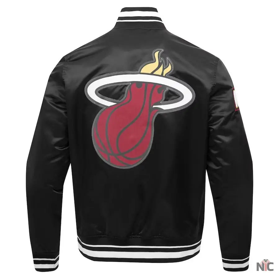 Miami Heat Script Tail Black Full-snap Satin Varsity Jacket Clanton Jacket