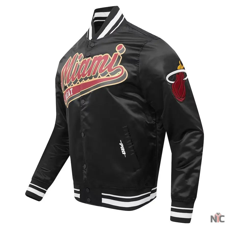 Miami Heat Script Tail Black Full-snap Satin Varsity Jacket Clanton Jacket