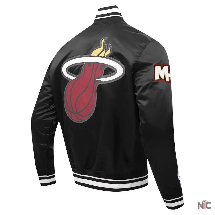 Miami Heat Script Tail Black Full-snap Satin Varsity Jacket Clanton Jacket