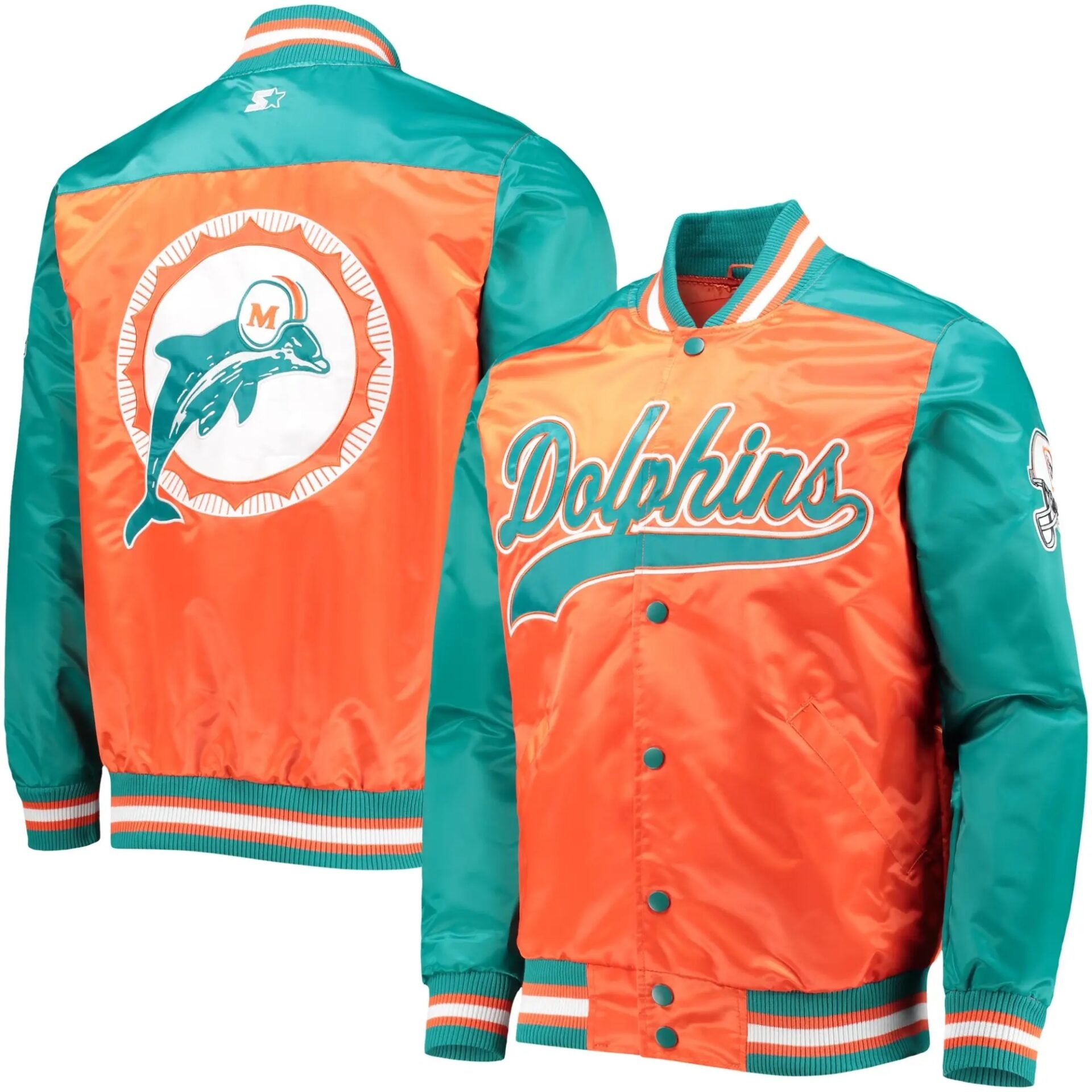 Miami Dolphins Classic Tradition II Satin Varsity Jacket WorthVee