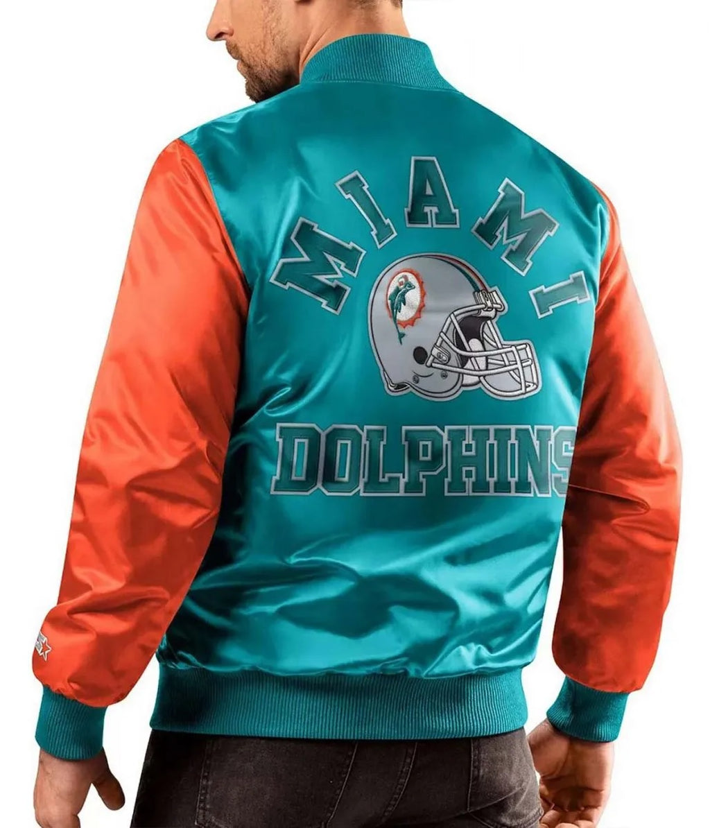Miami Dolphins Locker Room Throwback Aqua Satin Jacket WorthVee