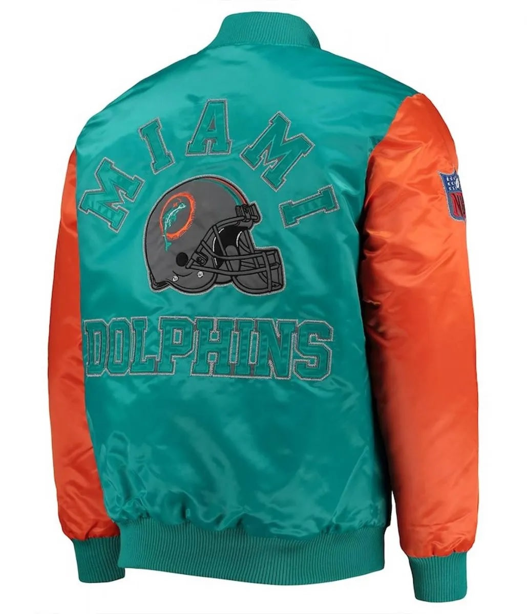 Miami Dolphins Locker Room Throwback Aqua Satin Jacket WorthVee