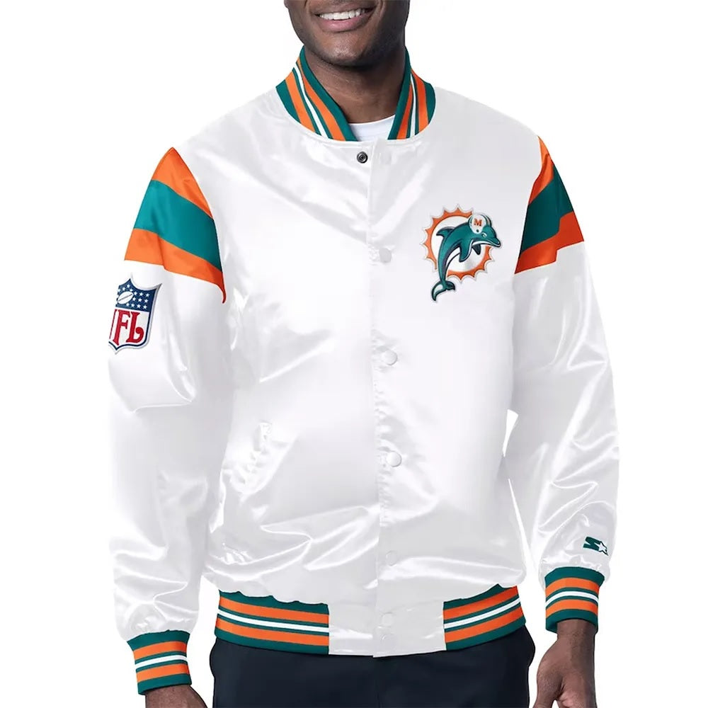 Miami Dolphins Midweight White Satin Jacket WorthVee