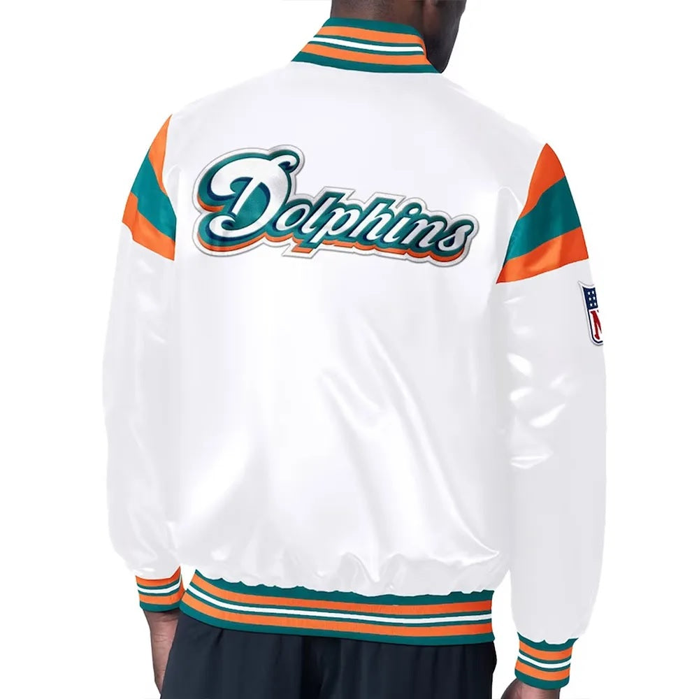 Miami Dolphins Midweight White Satin Jacket WorthVee