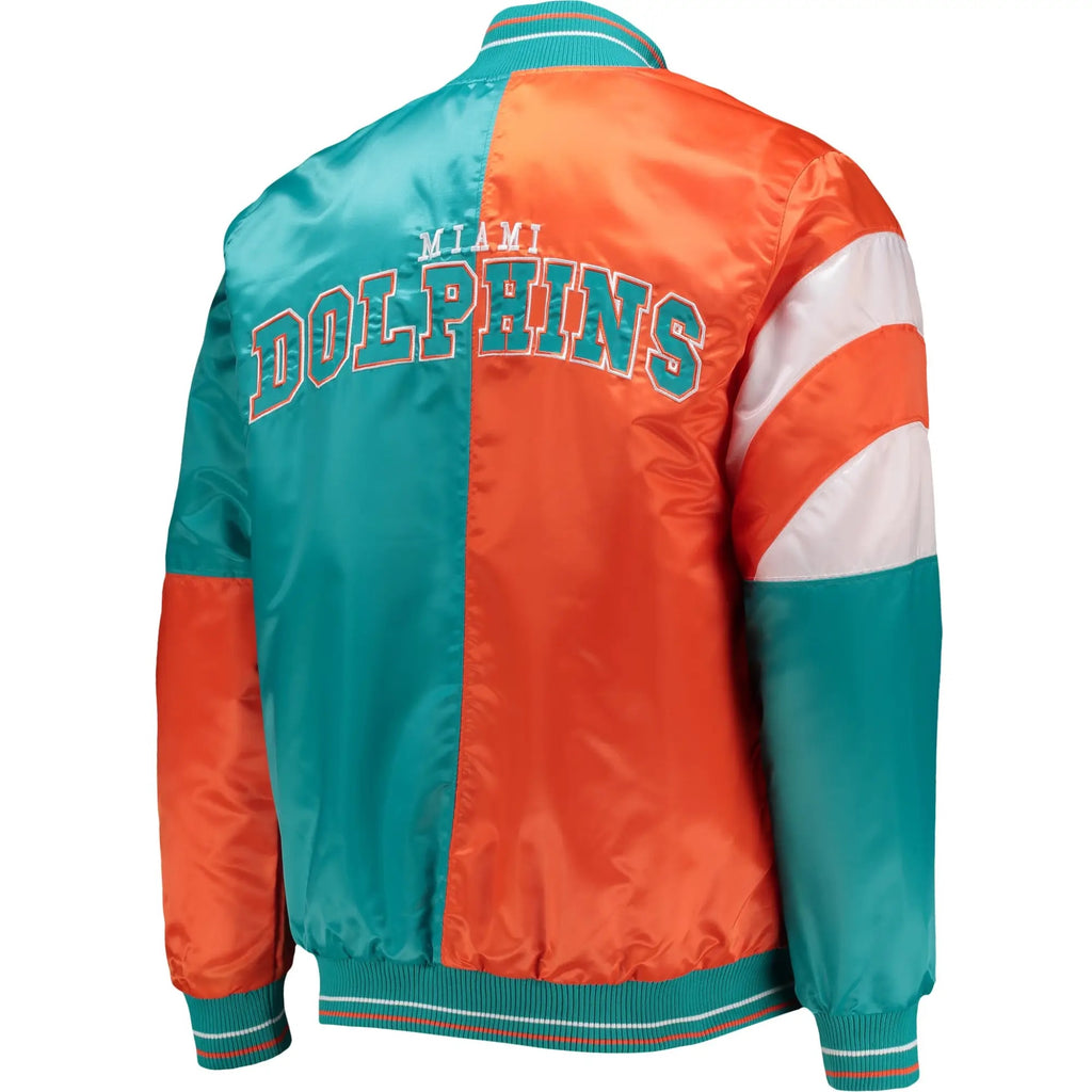 Miami Dolphins Satin Varsity Jacket Aqua and Orange WorthVee