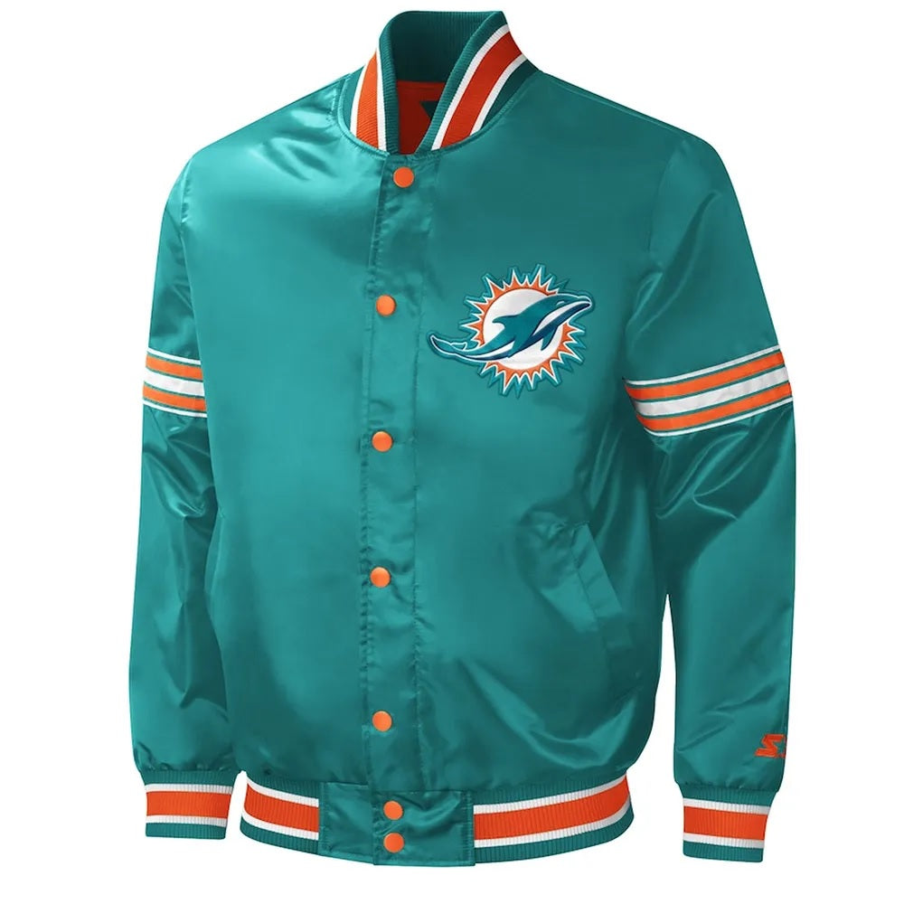 Midfield Miami Dolphins Aqua Varsity Satin Jacket WorthVee