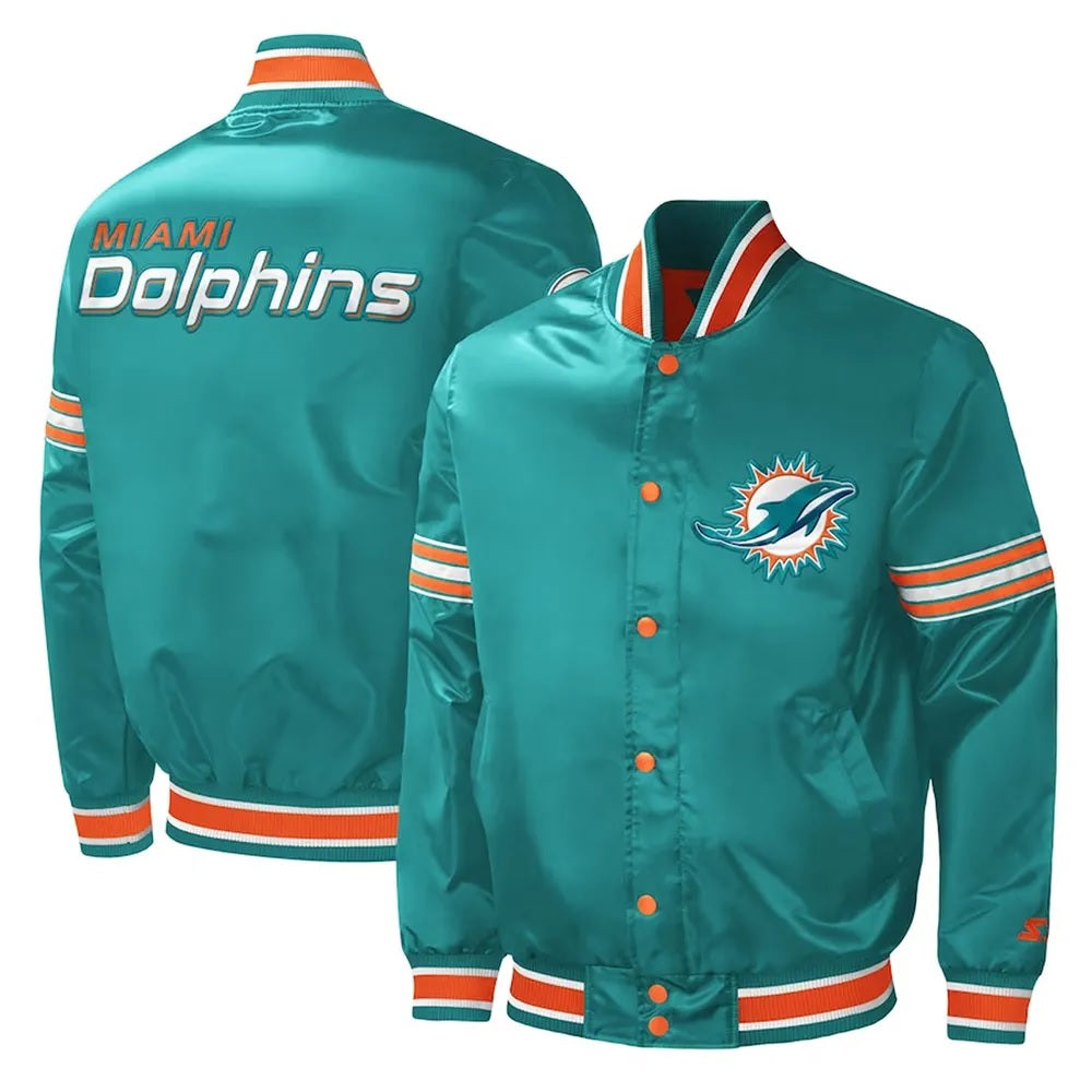 Midfield Miami Dolphins Aqua Varsity Satin Jacket WorthVee