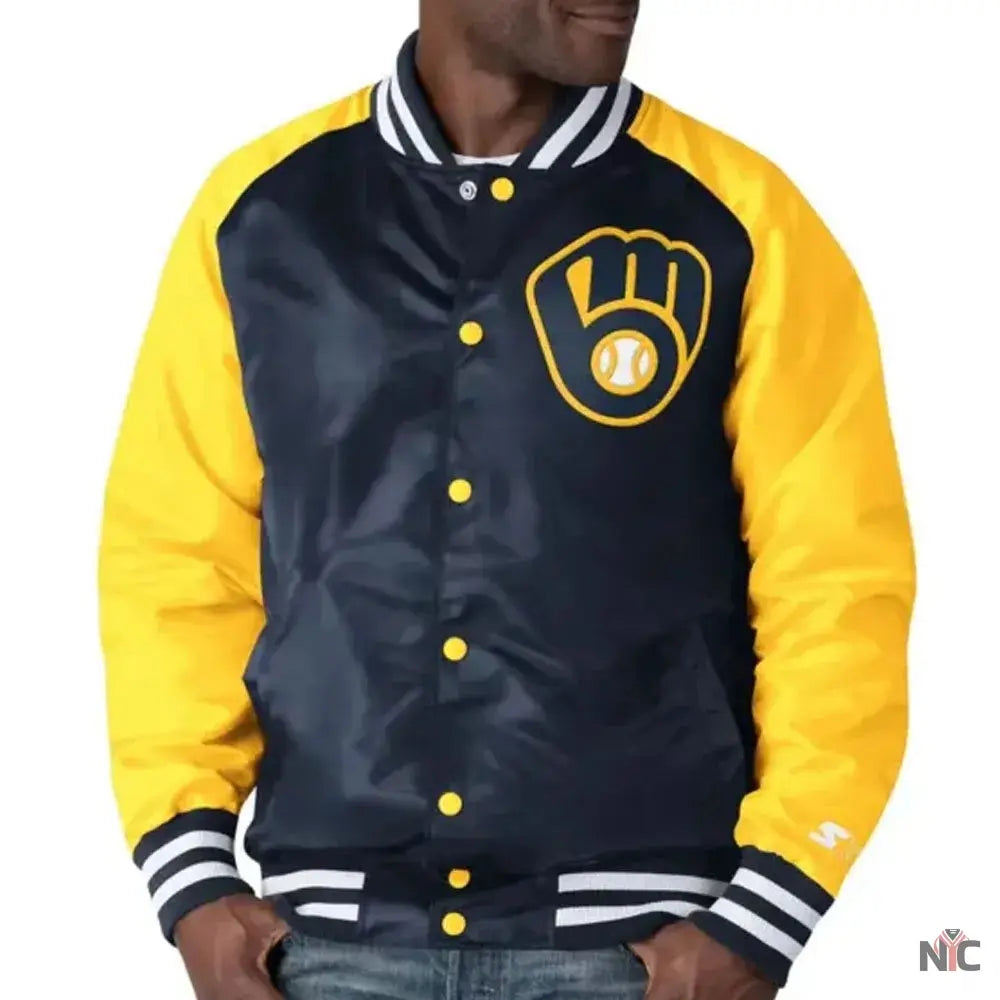 Milwaukee Brewers Blue and Yellow Jacket Clanton Jacket