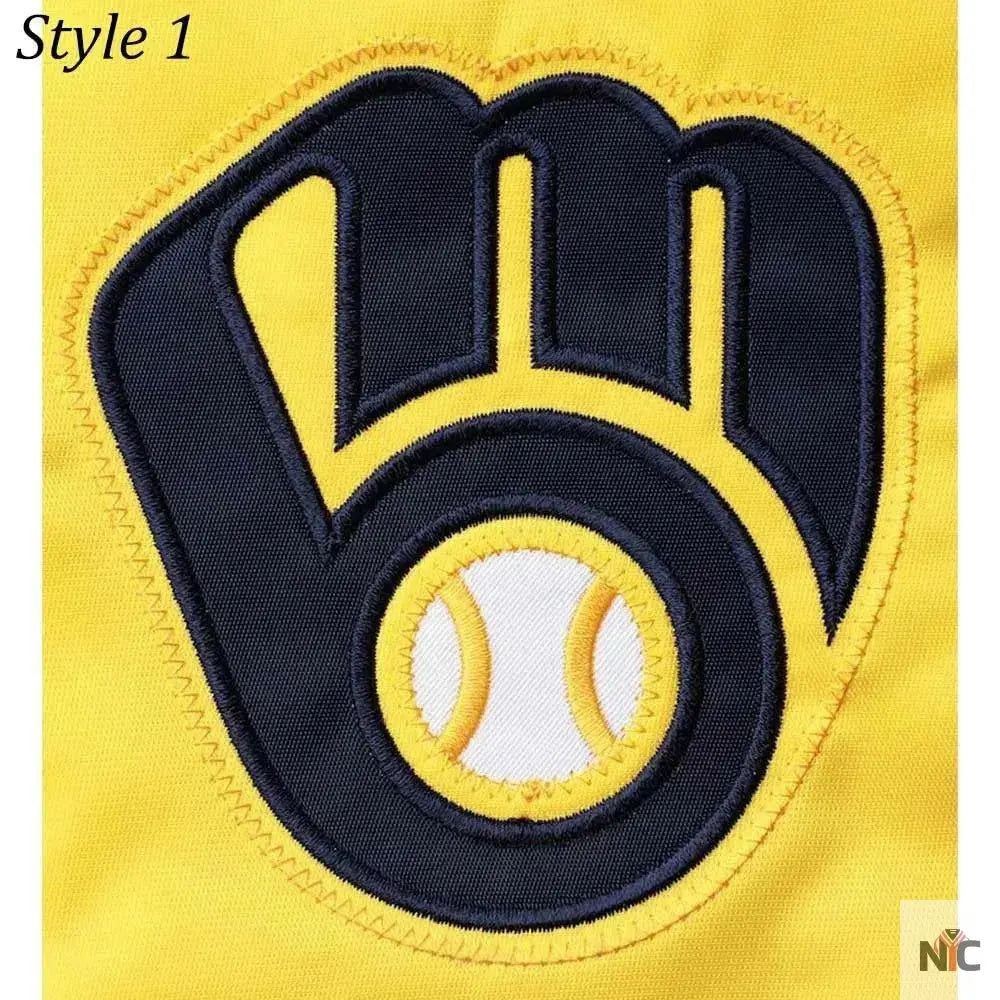 Milwaukee Brewers Gold and Navy Varsity Satin Jacket Clanton Jacket