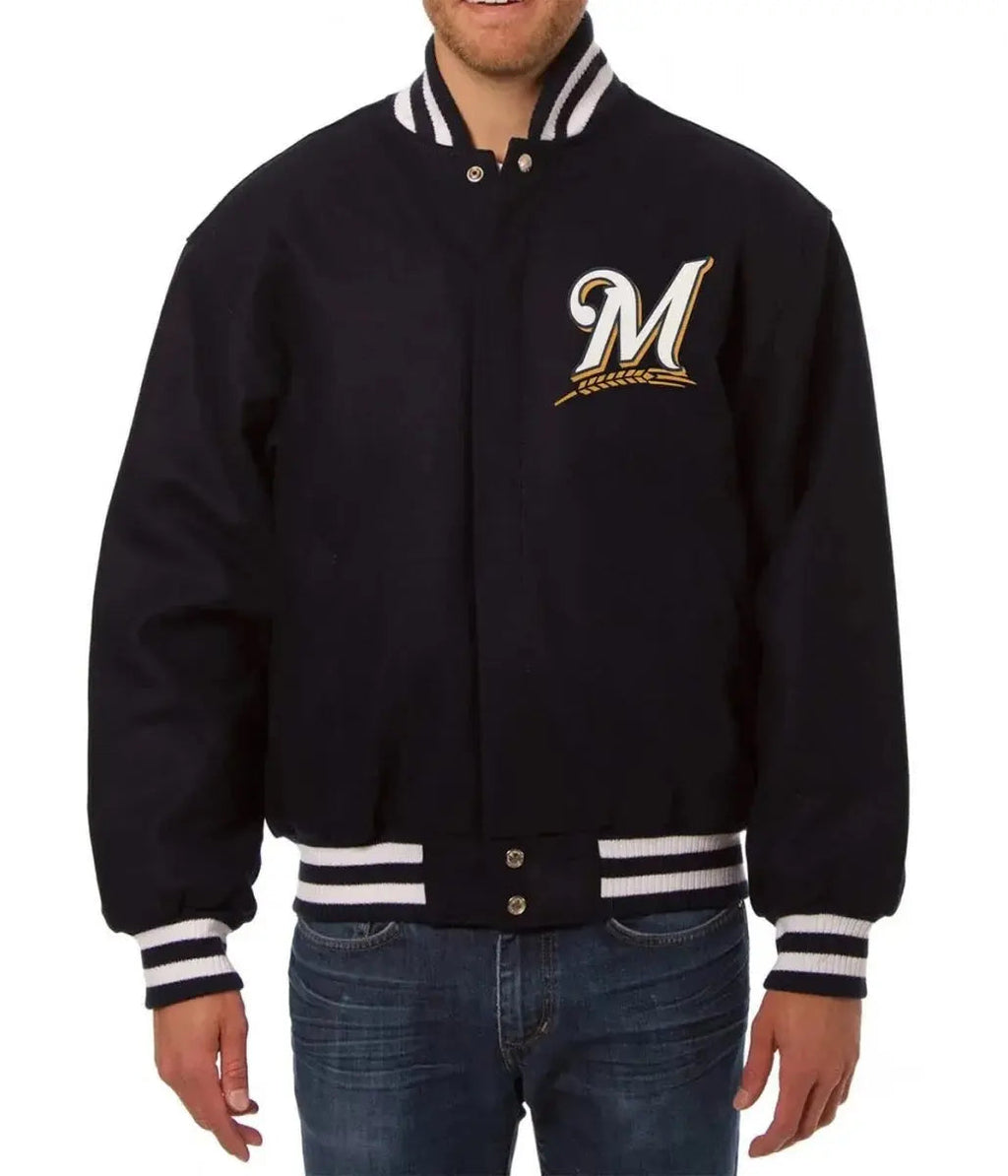 Milwaukee Brewers Handcrafted Logo Varsity Jacket Clanton Jacket
