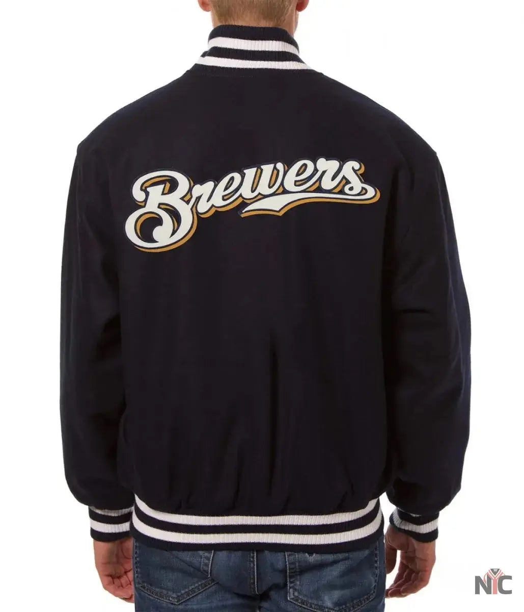 Milwaukee Brewers Handcrafted Logo Varsity Jacket Clanton Jacket