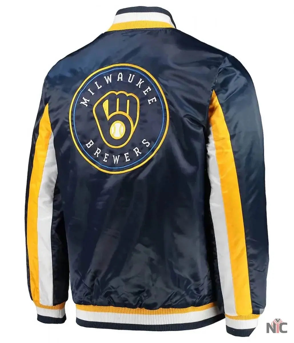 Milwaukee Brewers The Ace Full-Snap Satin Navy Jacket Clanton Jacket