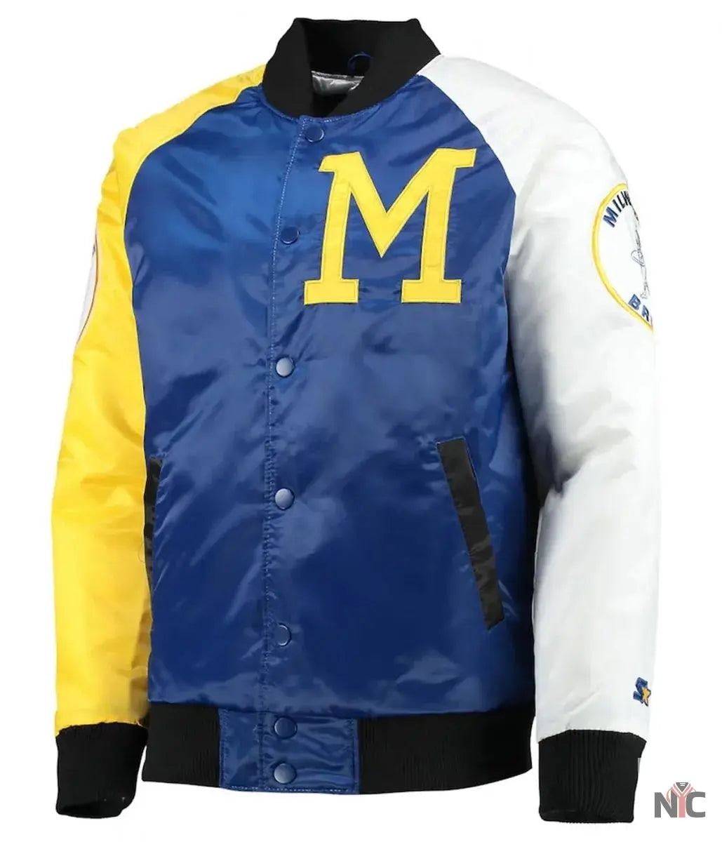 Milwaukee Brewers Tri-Color Full-Snap Satin Jacket Clanton Jacket