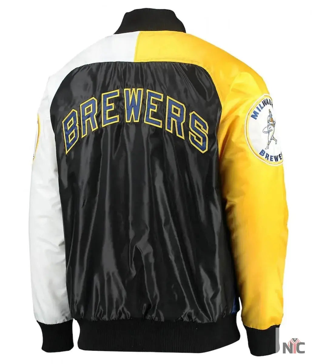 Milwaukee Brewers Tri-Color Full-Snap Satin Jacket Clanton Jacket