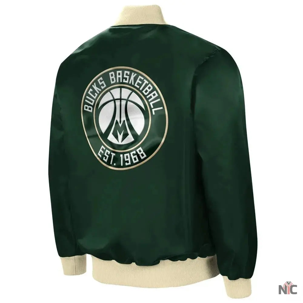 Milwaukee Bucks Ambassador Green Satin Jacket Clanton Jacket
