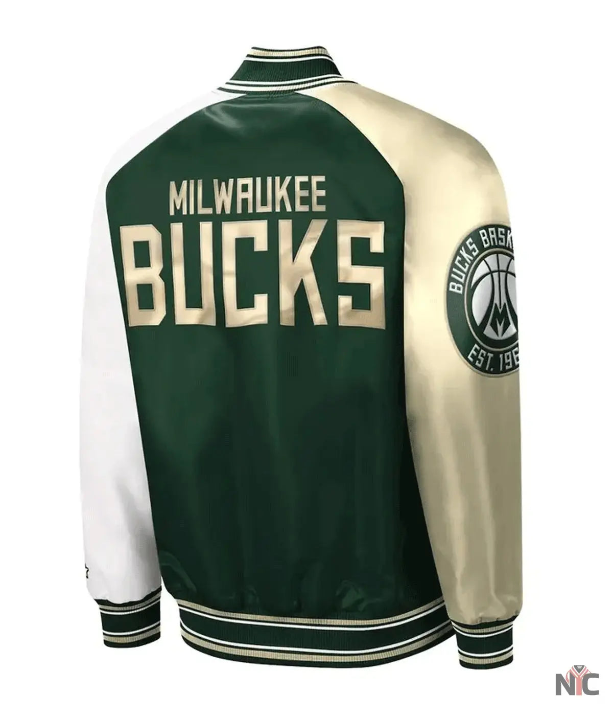 Milwaukee Bucks Hunter Green and Cream Varsity Satin Jacket Clanton Jacket