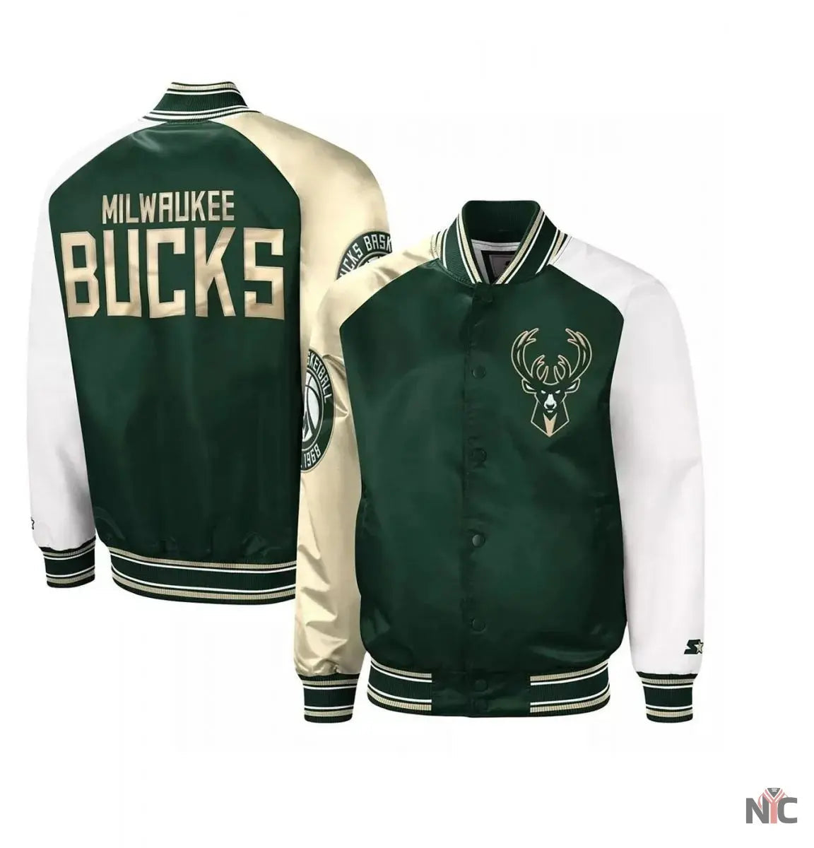 Milwaukee Bucks Hunter Green and Cream Varsity Satin Jacket Clanton Jacket