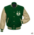 Milwaukee Bucks Letterman Beige and Green Jacket Clanton Jacket