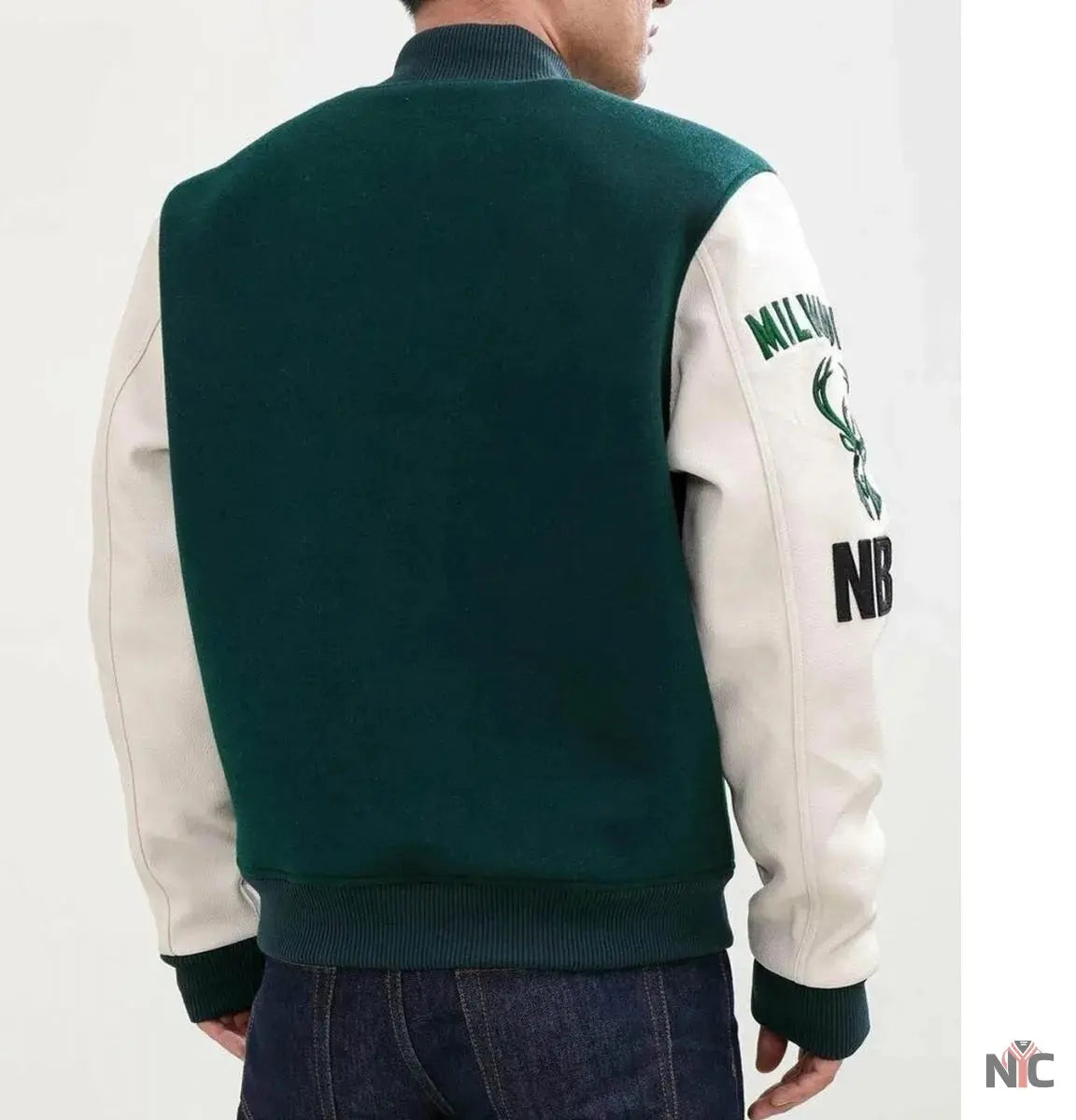 Milwaukee Bucks Letterman Green and White Jacket Clanton Jacket
