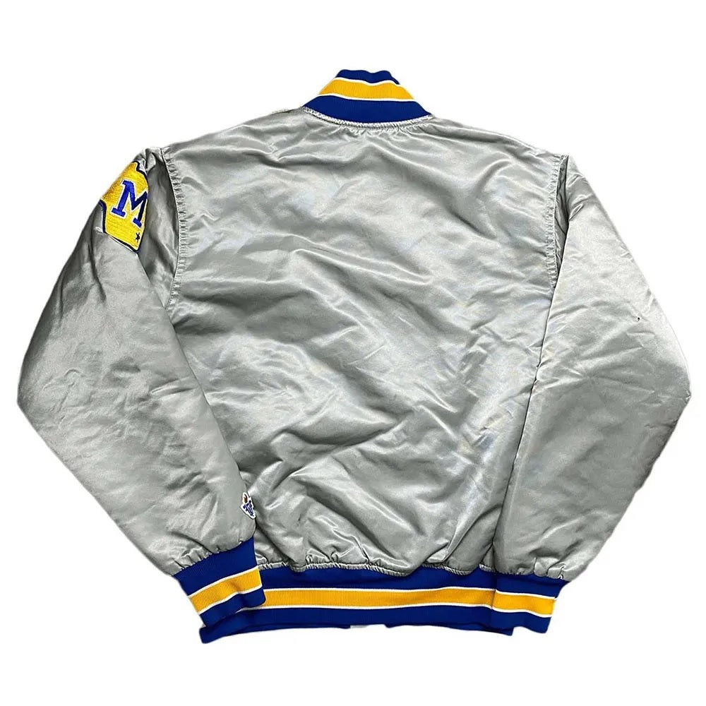 Milwaukee Brewers Grey Varsity Satin Jacket WorthVee