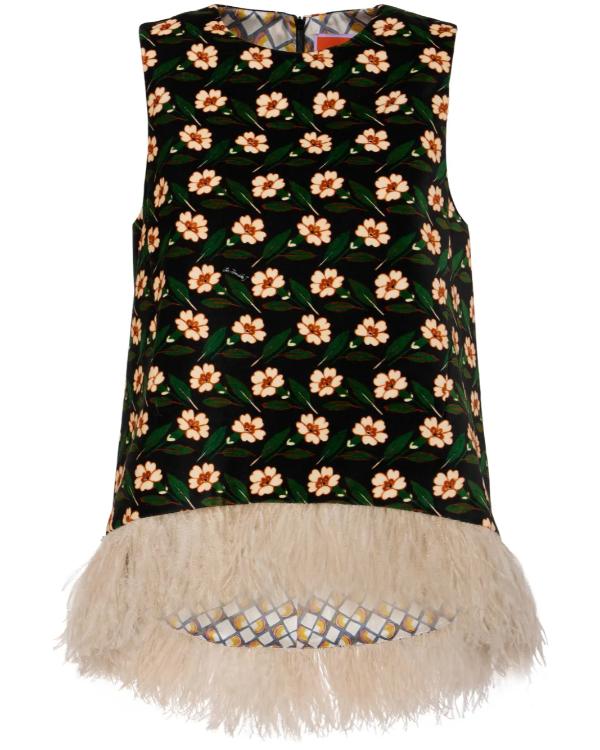 Loot S03 Maya Rudolph Floral Print Feather Trim Top