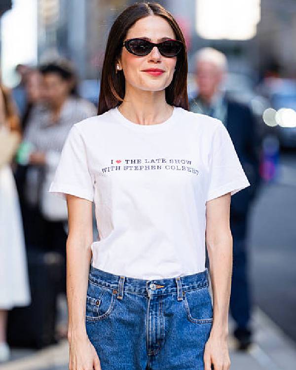 Molly Gordon NYC White T-Shirt Clanton Jacket