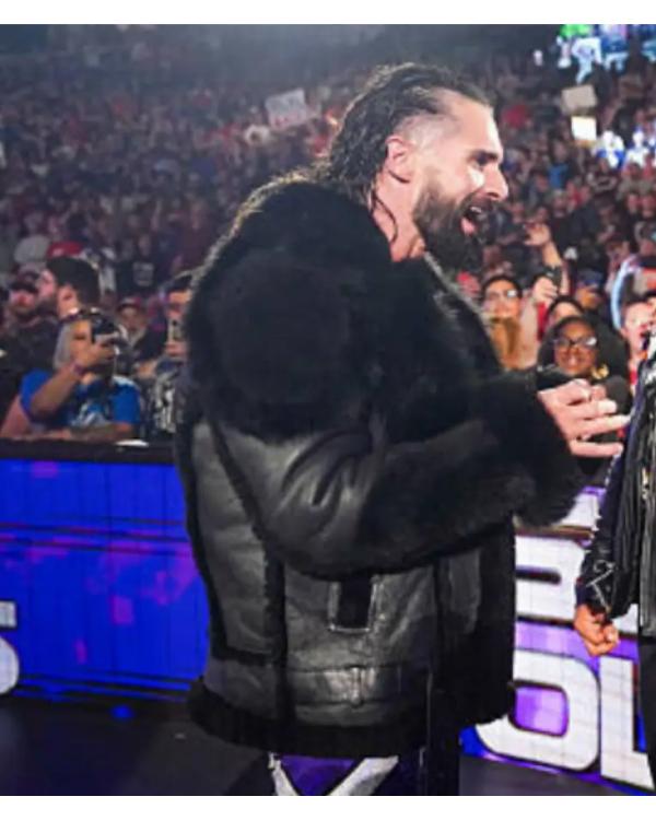 Seth Rollins Monday Night RAW Black Leather Fur Jacket Clanton Jacket