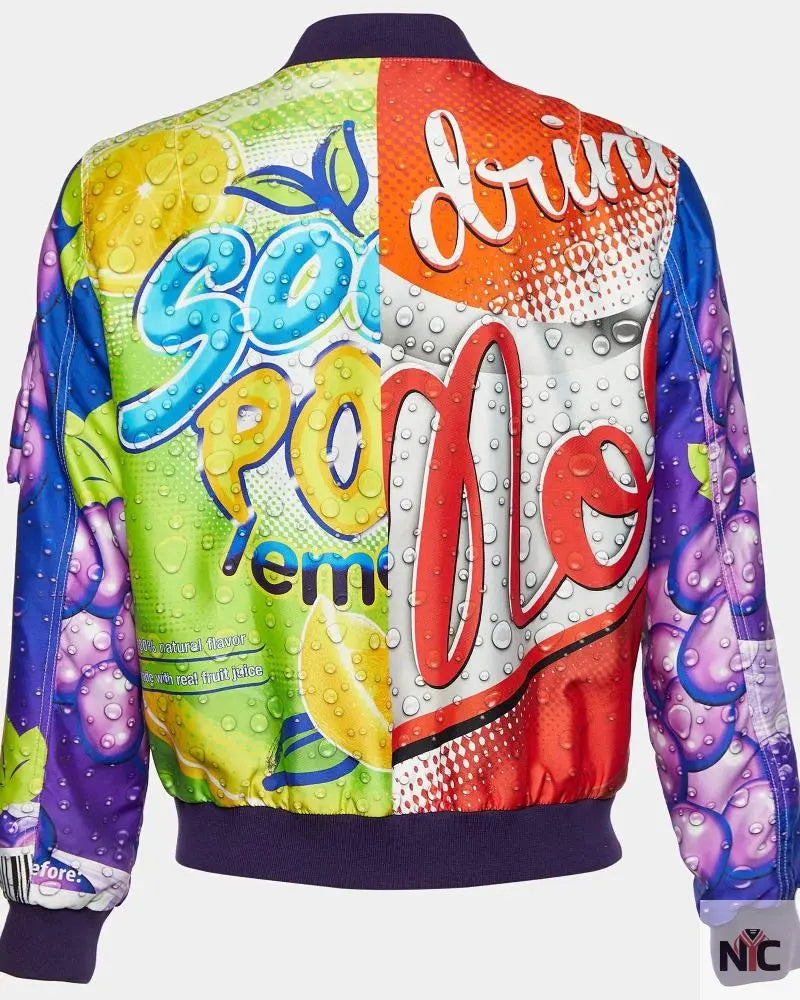 Moschino Couture Multicolor Soda Pop Print Synthetic Bomber Jacket Clanton Jacket