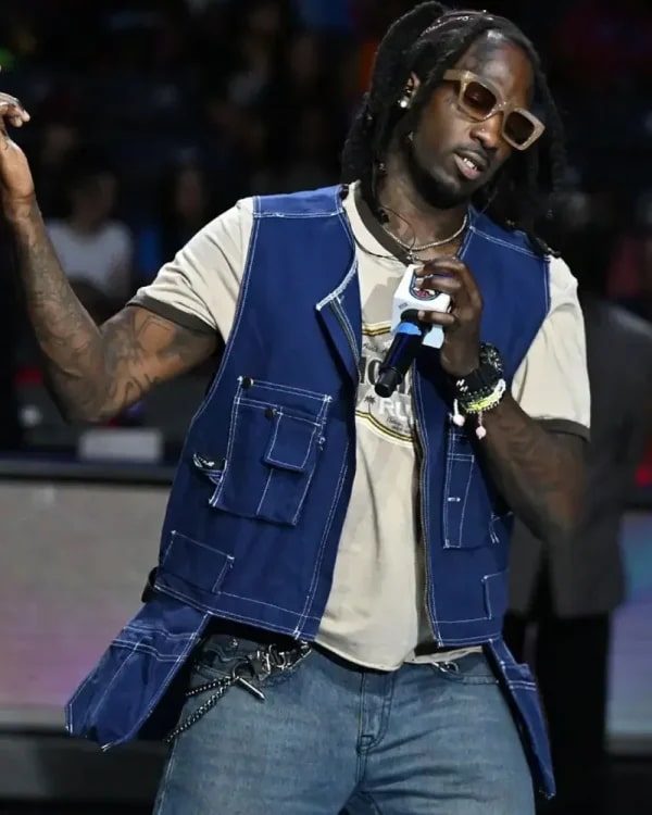 Mykko Montana Halftime Performance 2025 Blue Vest Clanton Jacket