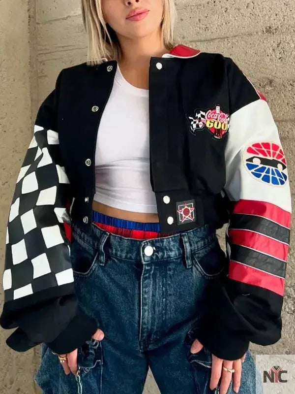 NASCAR Coca Cola 600 Black Cropped Jacket Clanton Jacket