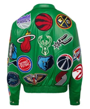 NBA COLLAGE VEGAN LEATHER JACKET Kelly Green