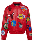 NBA Collage Vegan Leather Jacket Red