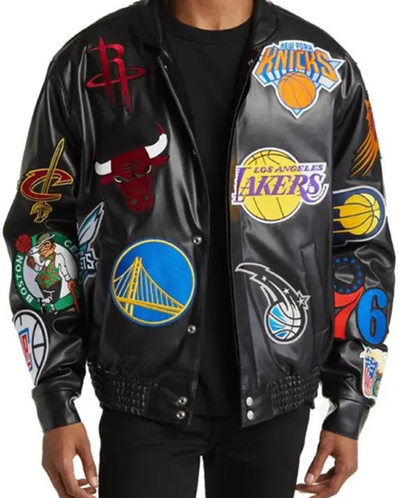NBA Collage Faux Leather Jacket