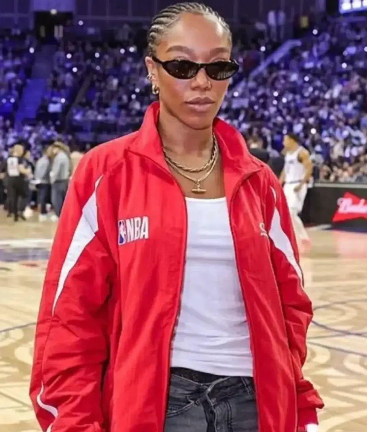 NBA London Game Naomi Ackie Red Jacket