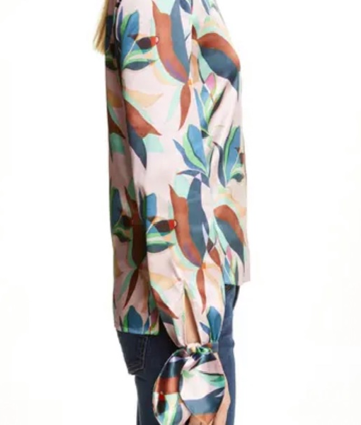 NBC News Daily 2025 Vicky Nguyen Pink Printed Satin Mock Neck Top USA Jackets